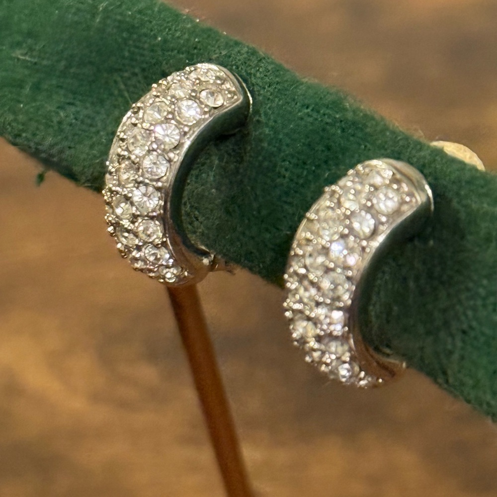 Vintage Swarovski Half Hoop Huggie Clip On Earrings